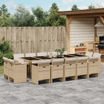 15-tlg. Garten-Essgruppe mit Kissen Beige Poly Rattan