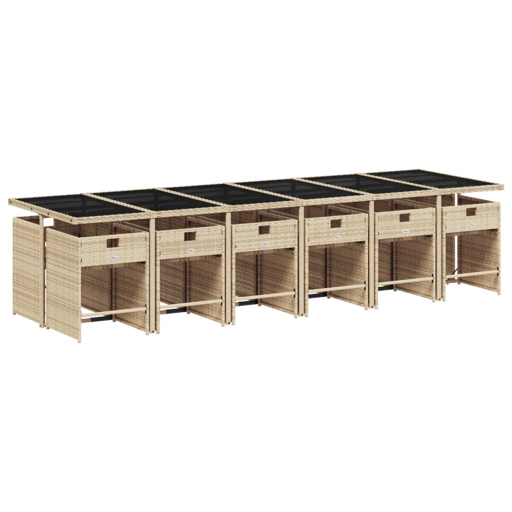 13 uds. Conjunto de comedor de jardín con cojines de poliratán mezcla beige