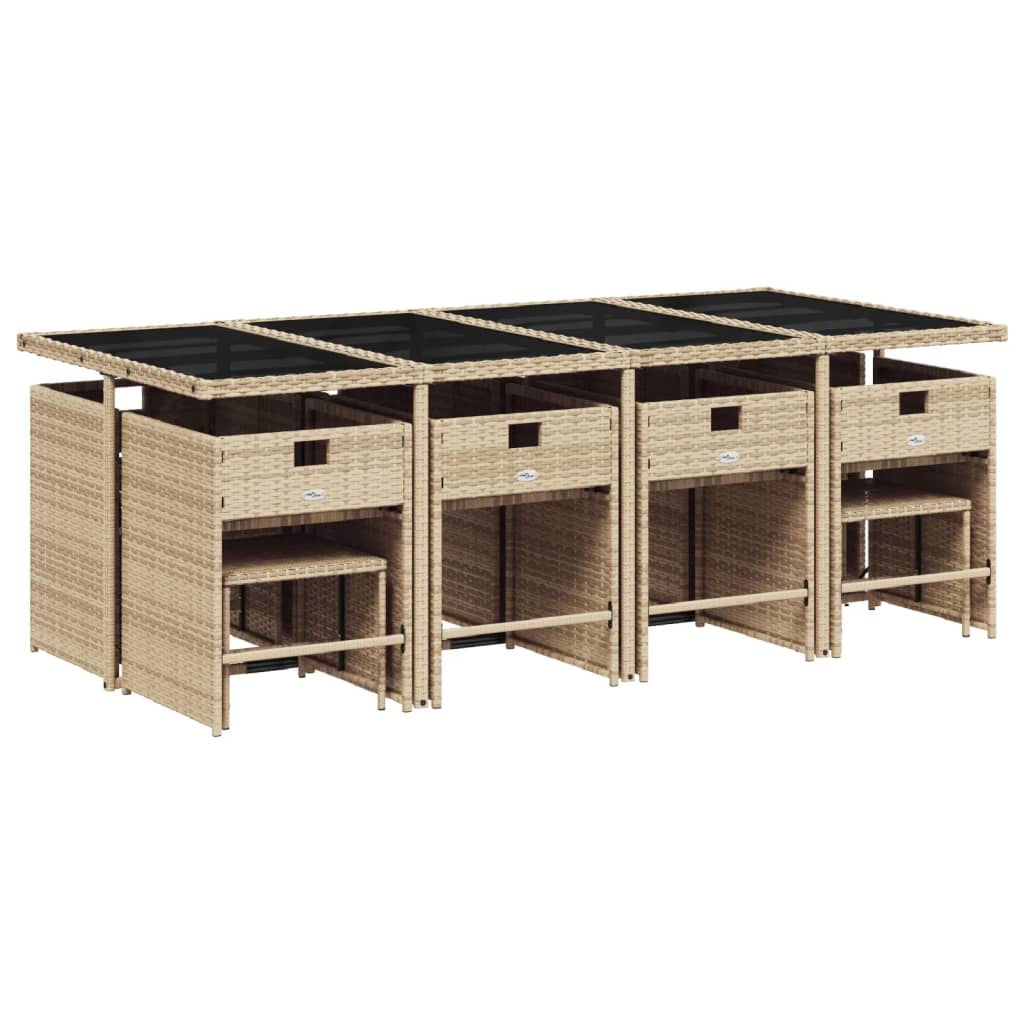 13 uds. Conjunto de comedor de jardín con cojines de poliratán mezcla beige