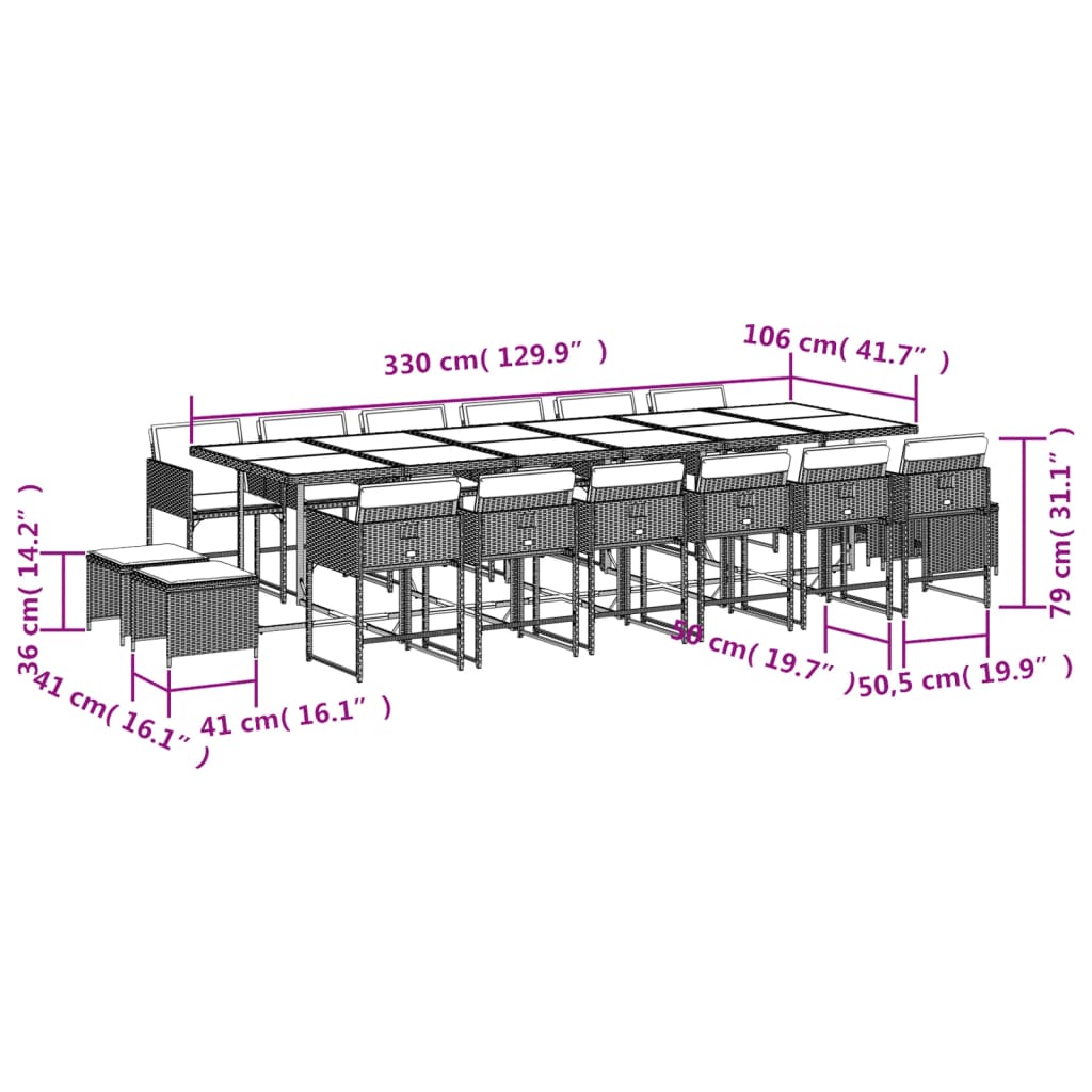 17-tlg. Garten-Essgruppe mit Kissen Beigemischung Poly Rattan