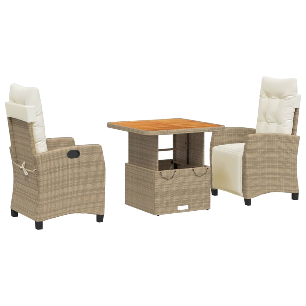 3-tlg. Garten-Essgruppe mit Kissen Beige Poly Rattan