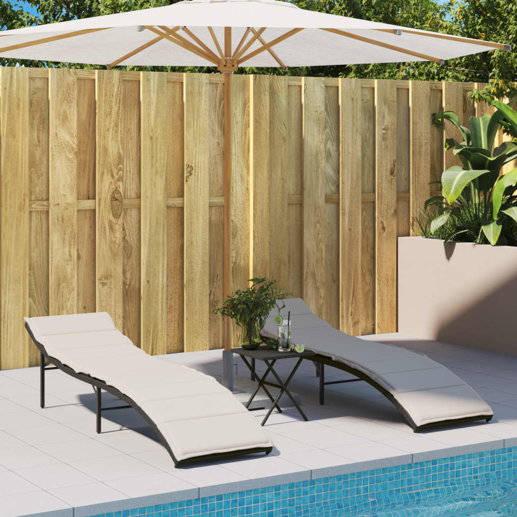 Sonnenliegen 2 Stk. mit Auflagen Schwarz Poly Rattan