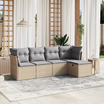 5-tlg. Garten-Sofagarnitur mit Kissen Beige Poly Rattan