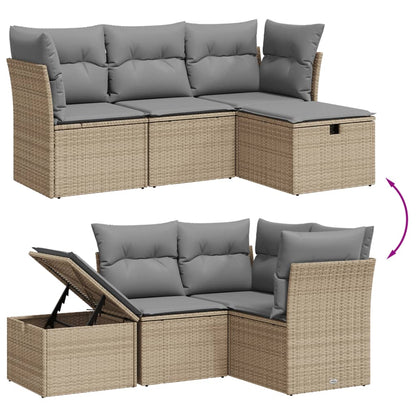 4-tlg. Garten-Sofagarnitur mit Kissen Beigemischung Poly Rattan