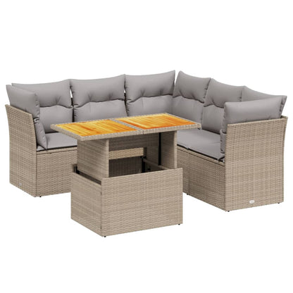 5-tlg. Garten-Sofagarnitur mit Kissen Beige Poly Rattan