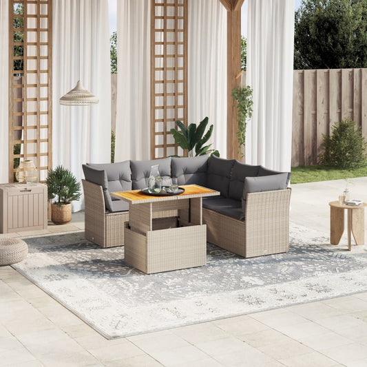 5-tlg. Garten-Sofagarnitur mit Kissen Beige Poly Rattan