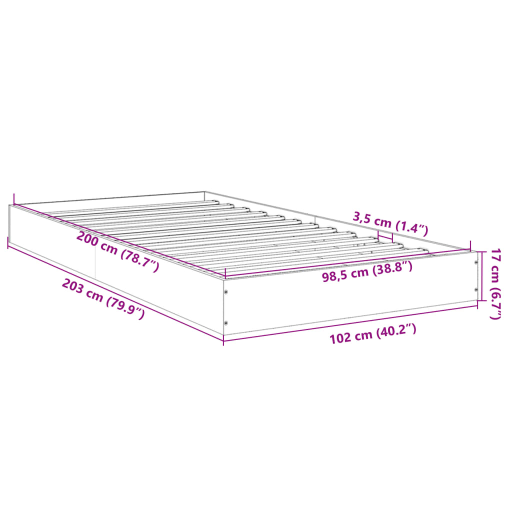 Bettgestell Betongrau 100x200 cm Holzwerkstoff