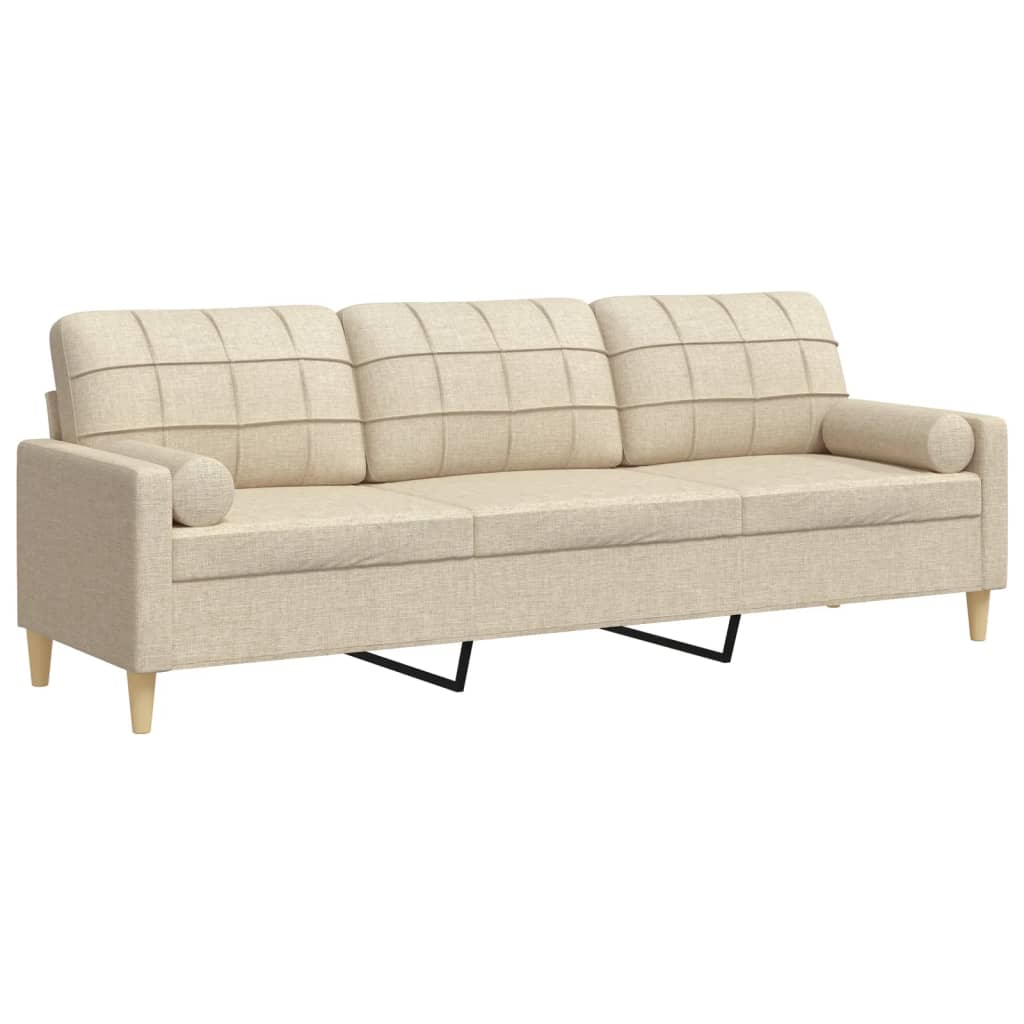 Sofa 3-Sitzer mit Zierkissen Creme 210 cm Stoff