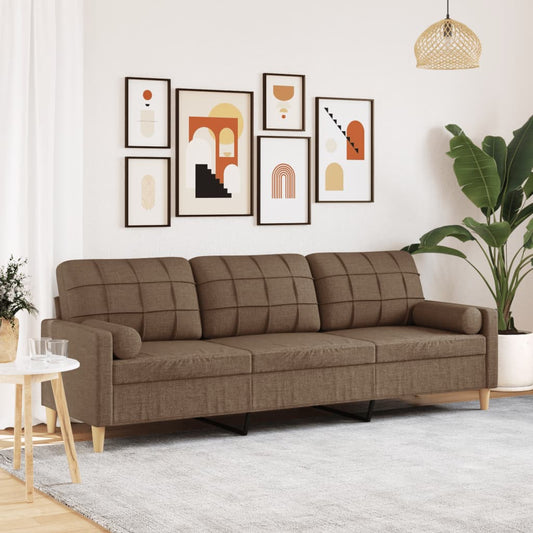 3-Sitzer-Sofa mit Zierkissen Braun 210 cm Stoff