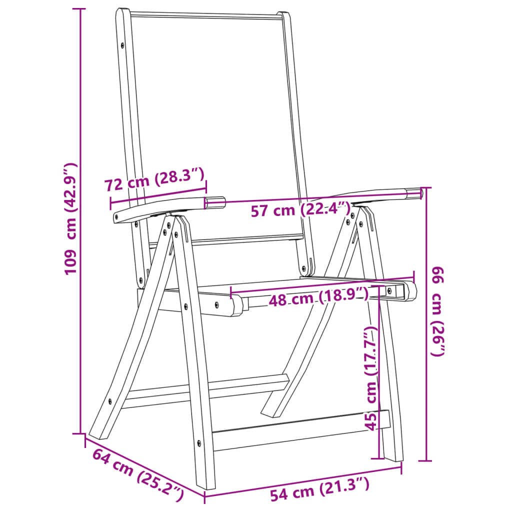 Chaises de jardin 4 pièces pliables en bois d'acacia et textilène.