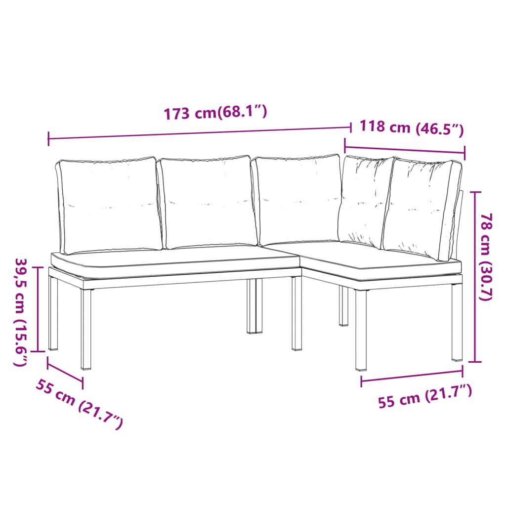 Bancs de jardin avec coussins 2 pcs. Acier thermolaqué noir.