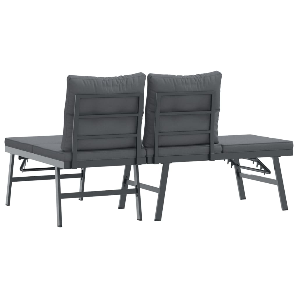 Bancs de jardin avec coussins 2 pcs. Acier thermolaqué noir.