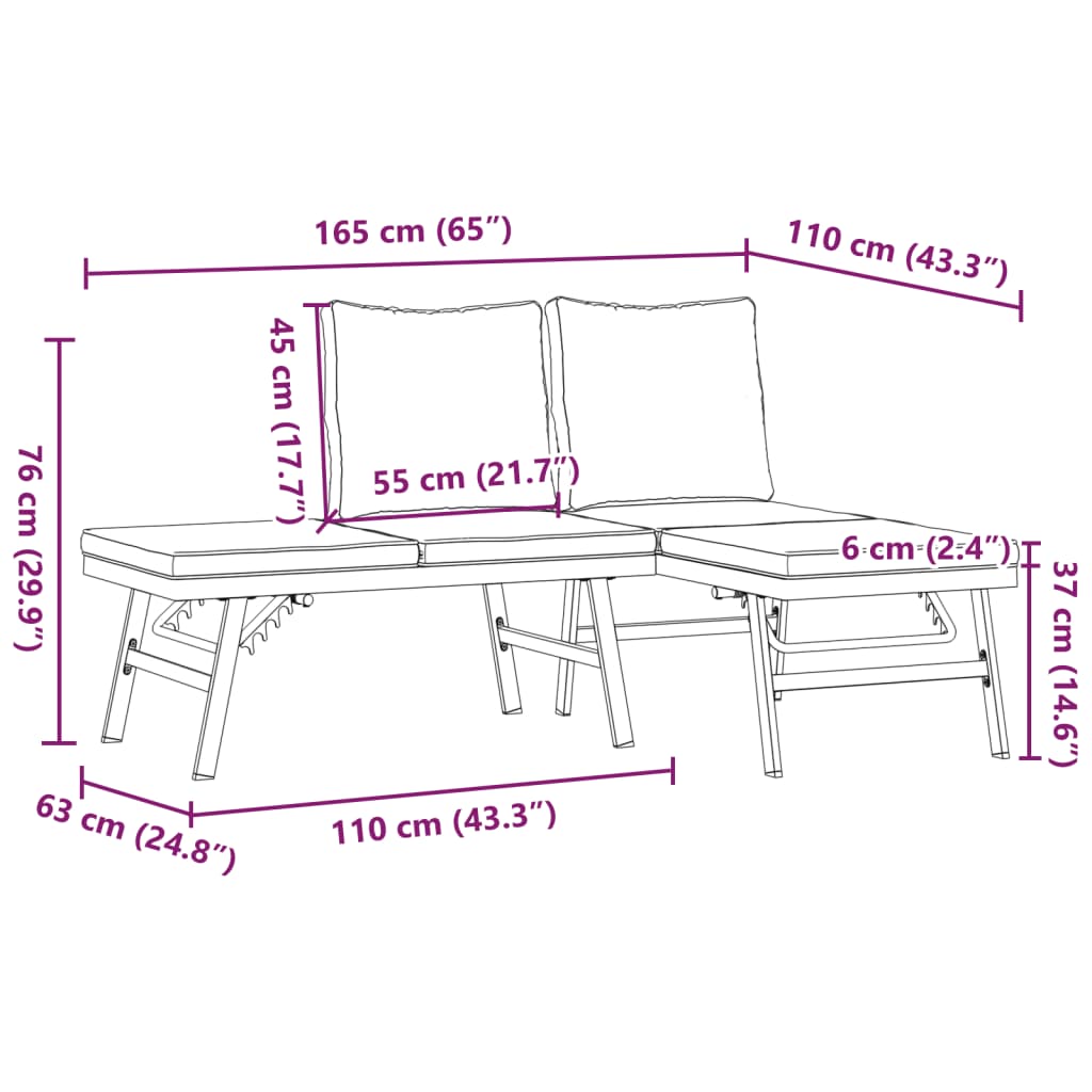 Bancs de jardin avec coussins 2 pcs. Acier thermolaqué noir.