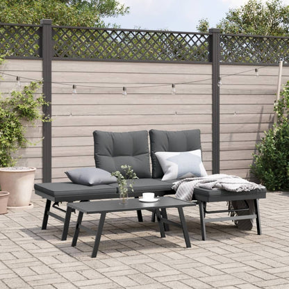 Bancs de jardin avec coussins 2 pcs. Acier thermolaqué noir.