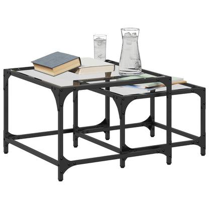 Set de 2 tables avec plateau en verre, acier transparent