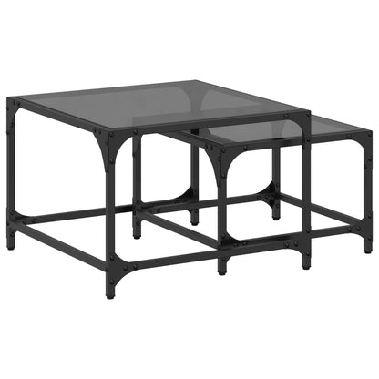 Tables gigognes 2 pcs avec plateau en verre acier noir