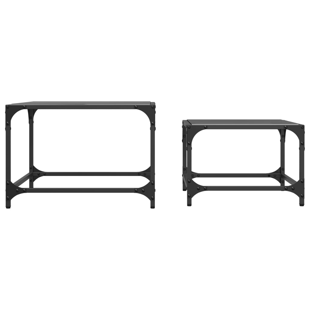 Tables gigognes 2 pcs avec plateau en verre acier noir