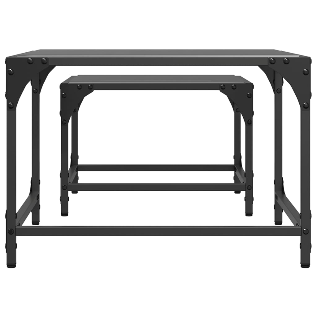 Tables gigognes 2 pcs avec plateau en verre acier noir