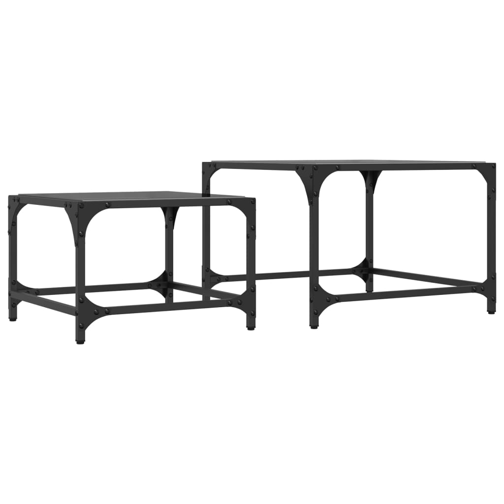 Tables gigognes 2 pcs avec plateau en verre acier noir