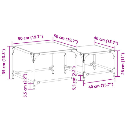 Tables gigognes 2 pcs avec plateau en verre acier noir