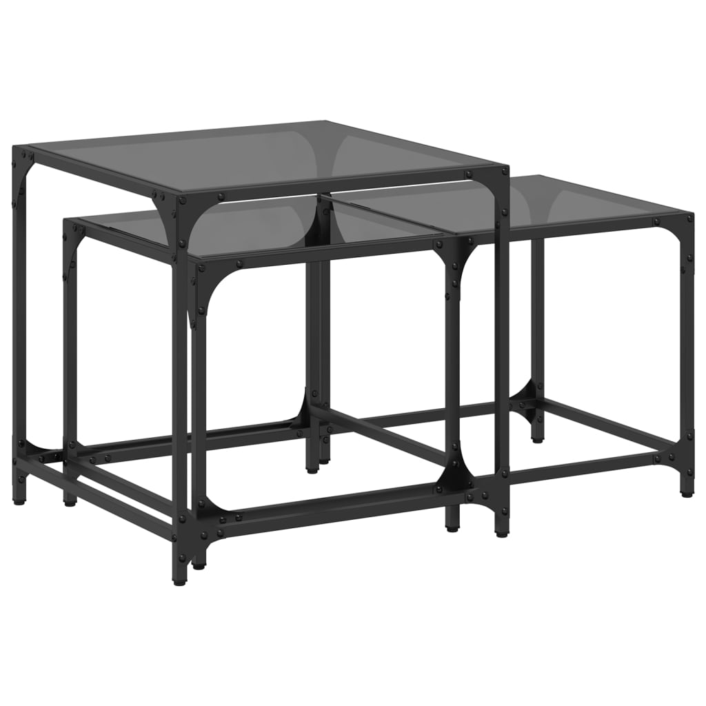 Tables gigognes 2 pcs avec plateau en verre acier noir