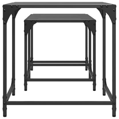 Tables gigognes 2 pcs avec plateau en verre acier noir