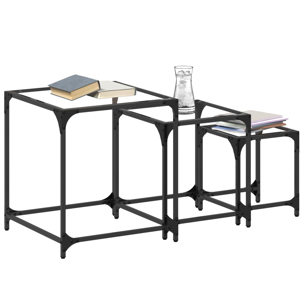 Tables gigognes 3 pcs. avec plateau en verre acier transparent