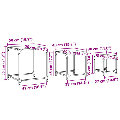 Tables gigognes 3 pcs. avec plateau en verre acier transparent