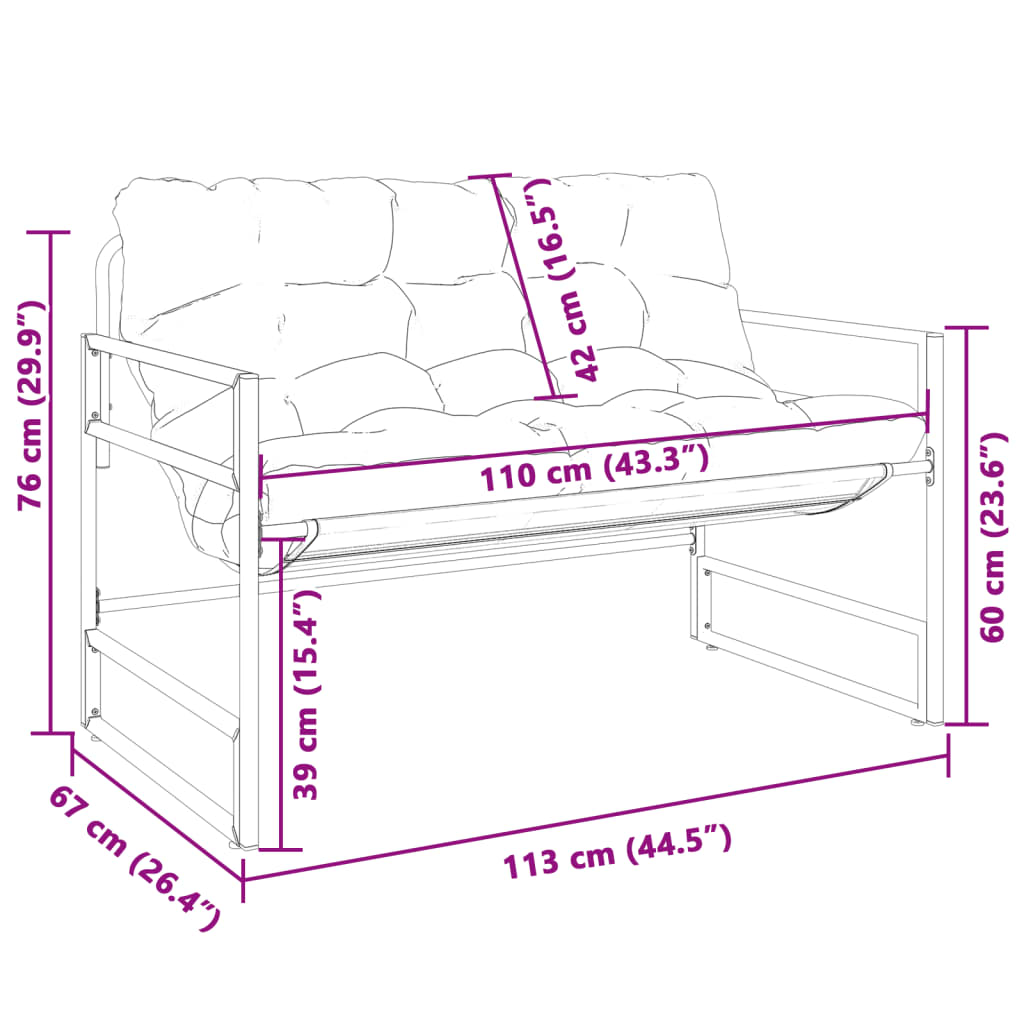 Banc de jardin avec coussins anthracite 113 cm en acier