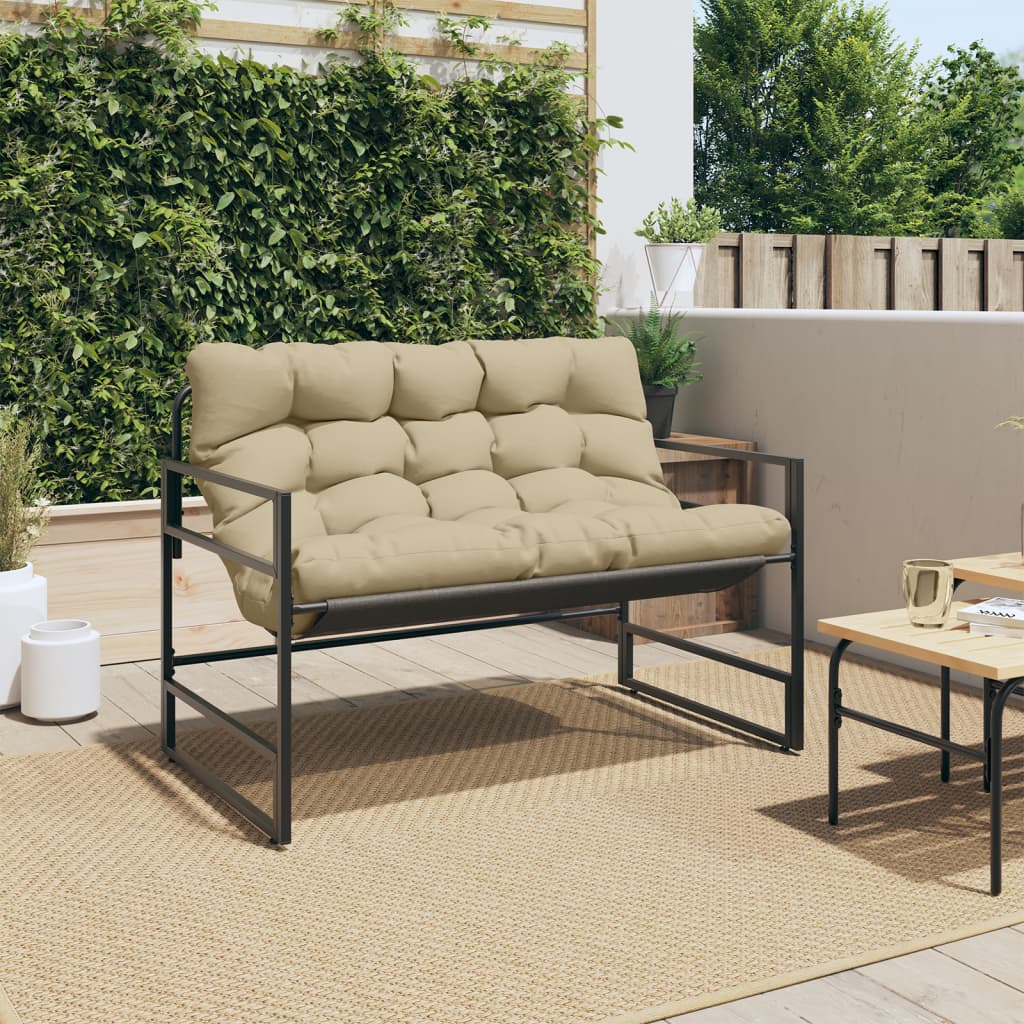 Banc de jardin avec coussin taupe 113 cm en acier