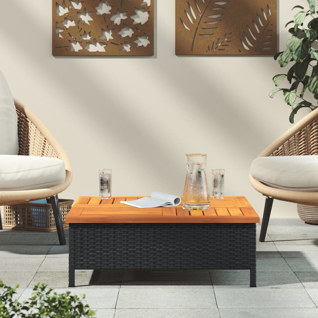 Garten-Couchtisch 70x70x25 cm Rattan und Akazienholz