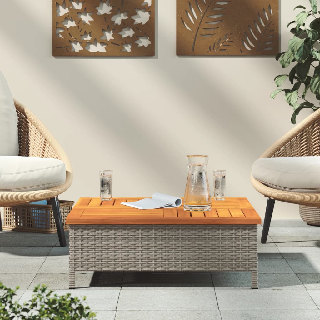 Garten-Couchtisch 70x70x25 cm Rattan und Akazienholz