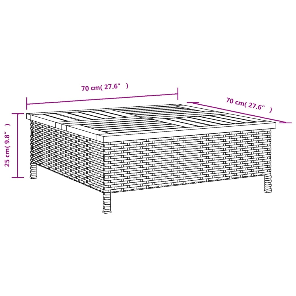 Garten-Couchtisch 70x70x25 cm Rattan und Akazienholz