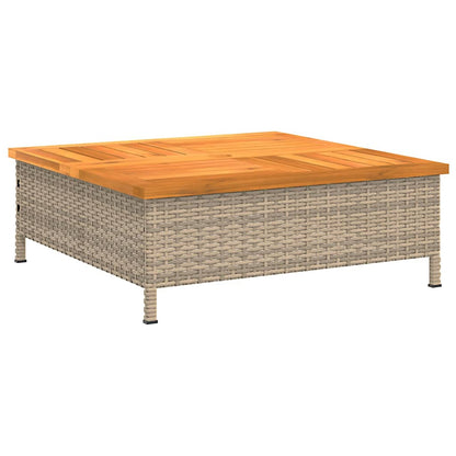 Garten-Couchtisch Beige 70x70x25 cm Rattan und Akazienholz