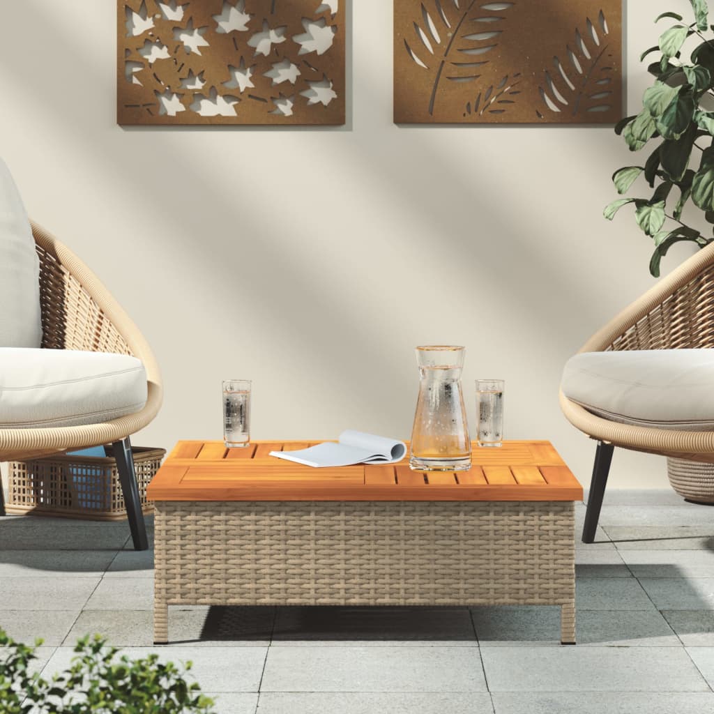 Garten-Couchtisch Beige 70x70x25 cm Rattan und Akazienholz