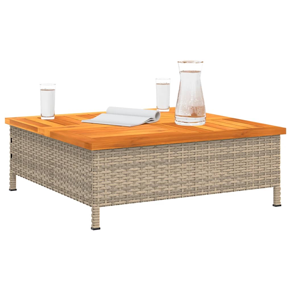 Garten-Couchtisch Beige 70x70x25 cm Rattan und Akazienholz