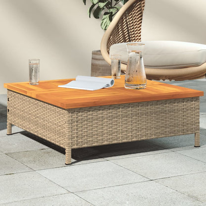 Garten-Couchtisch Beige 70x70x25 cm Rattan und Akazienholz