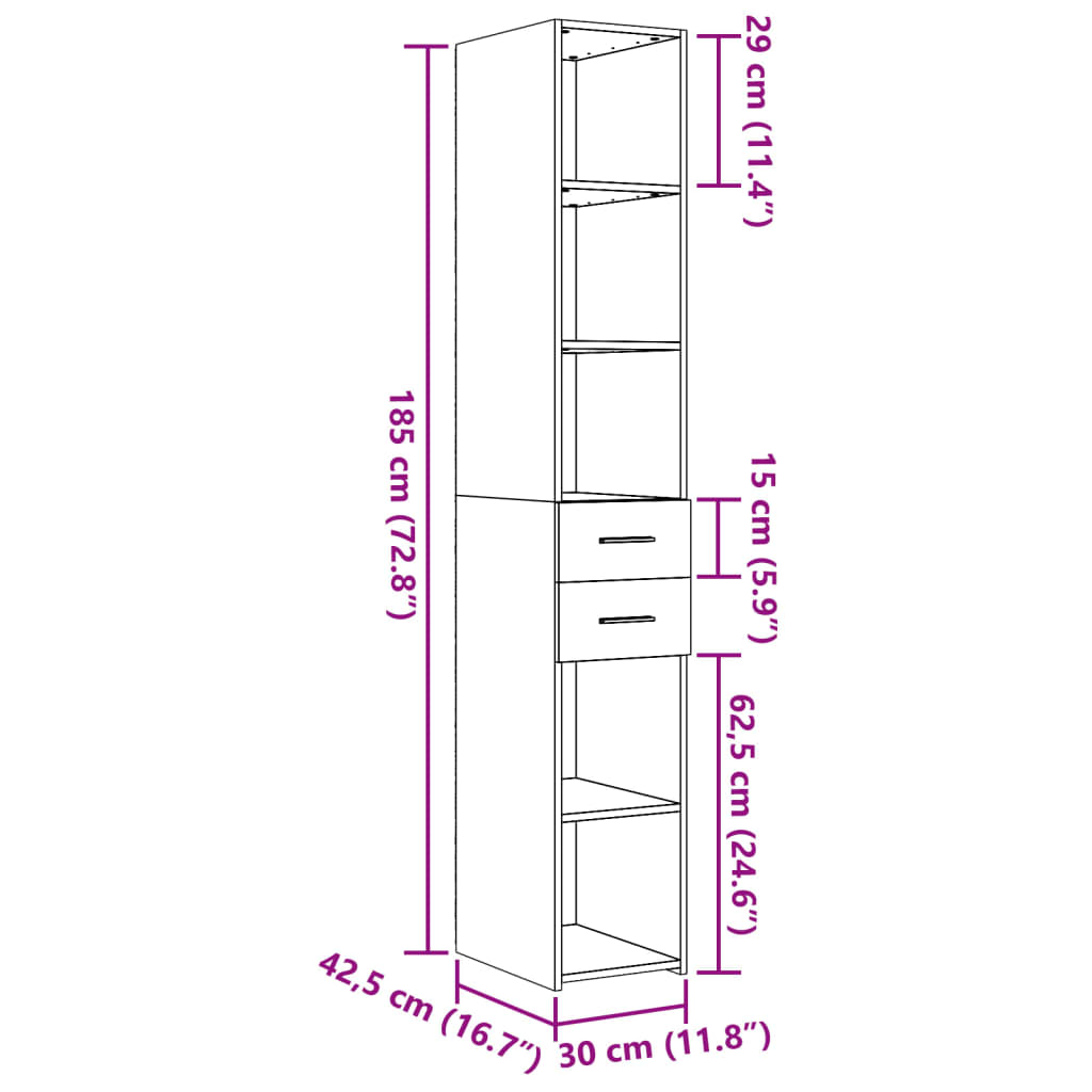 Buffet gris béton 30x42,5x185 cm en bois