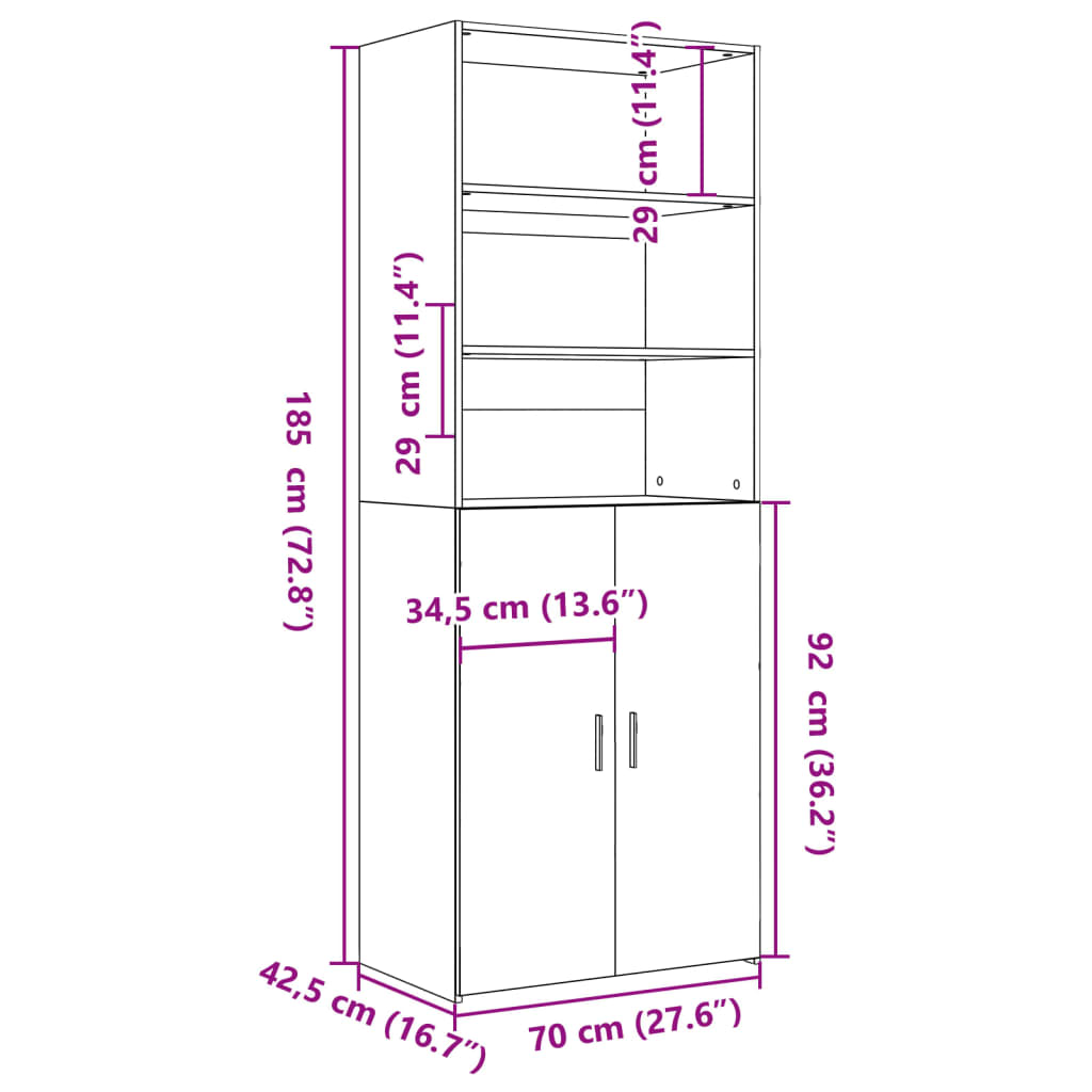 Buffet haut béton gris 70x42,5x185 cm en bois