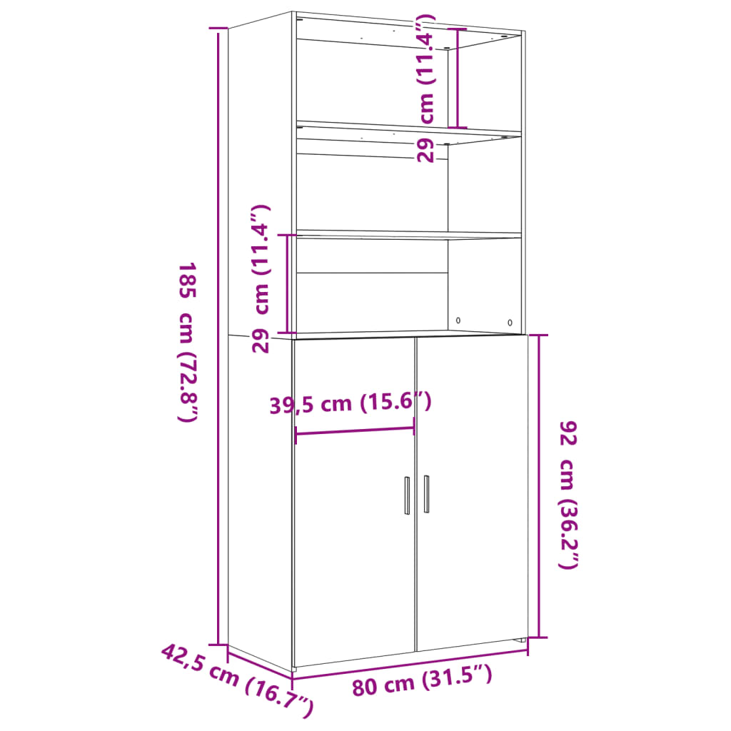 Buffet haut noir 80x42,5x185 cm en bois