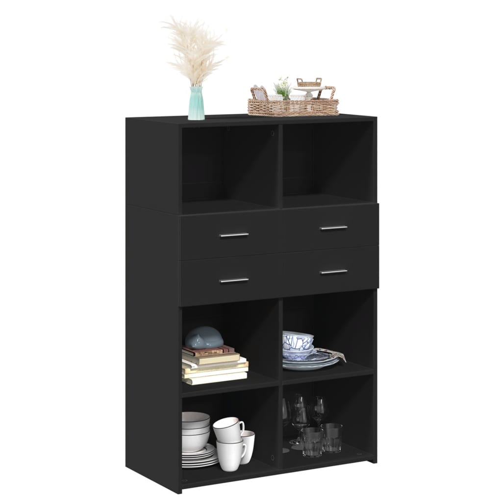 Buffet haut noir 80x42,5x124 cm en bois