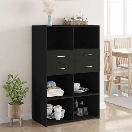 Buffet haut noir 80x42,5x124 cm en bois