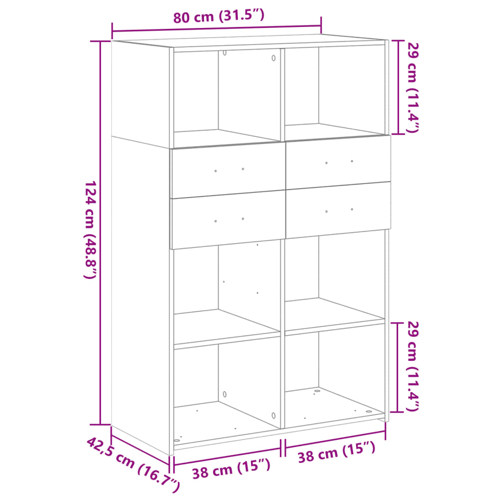 Buffet haut béton gris 80x42,5x124 cm en bois