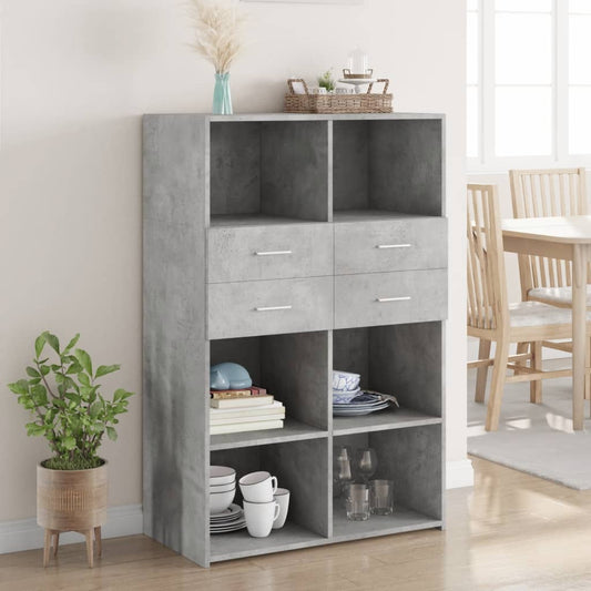 Buffet haut béton gris 80x42,5x124 cm en bois