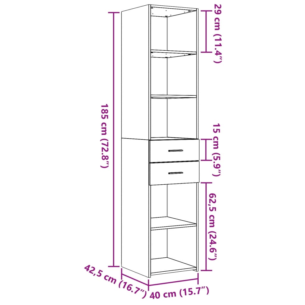 Buffet haut gris béton 40x42,5x185 cm en bois