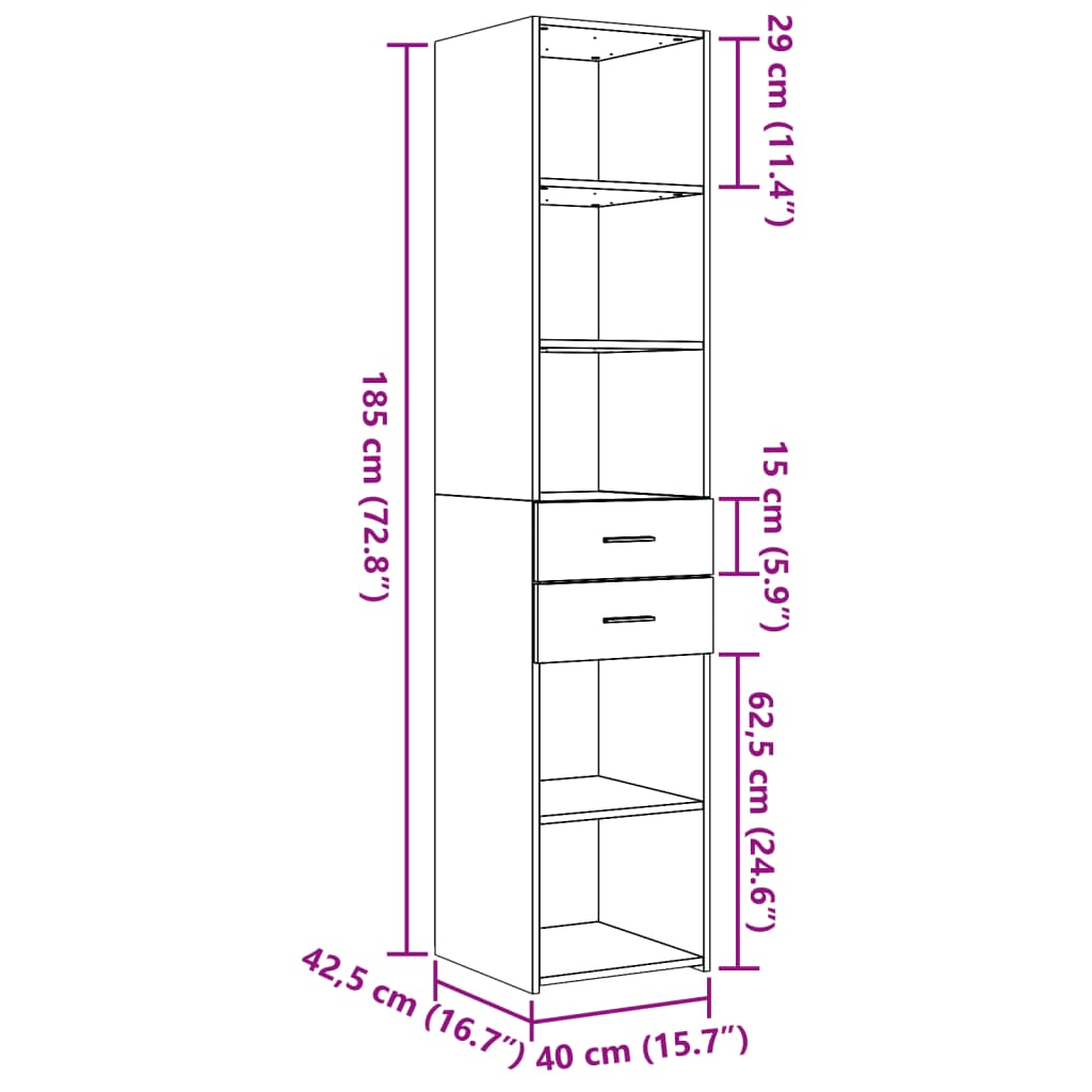 Buffet haut aspect chêne marron 40x42,5x185 cm matériau bois