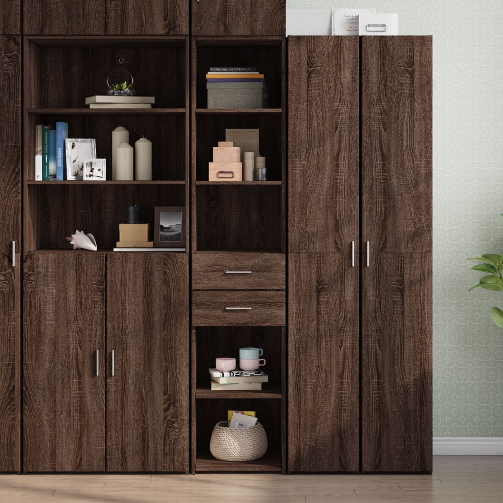 Buffet haut aspect chêne marron 40x42,5x185 cm matériau bois