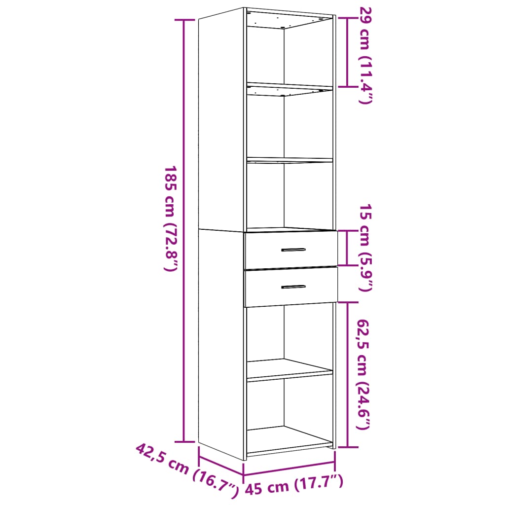 Buffet haut gris béton 45x42,5x185 cm en bois