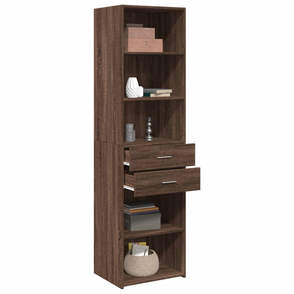 Buffet haut aspect chêne marron 50x42,5x185 cm matériau bois