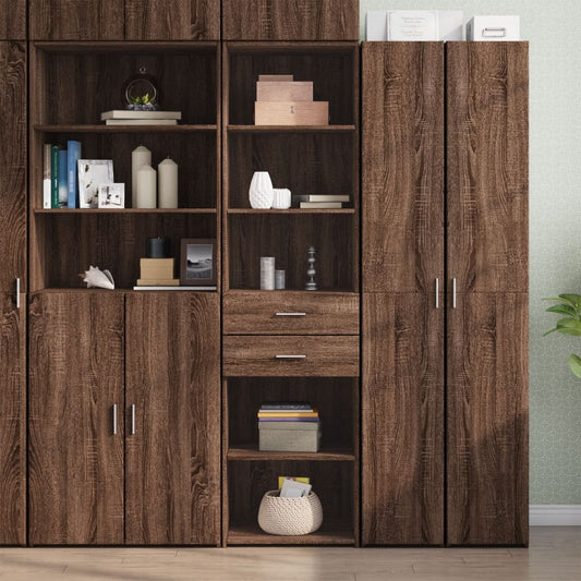 Buffet haut aspect chêne marron 50x42,5x185 cm matériau bois